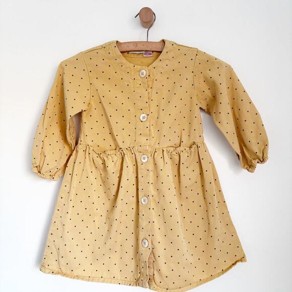 Zara Yellow Polka Dot Canvas Cotton Dress - Picture 1 of 6